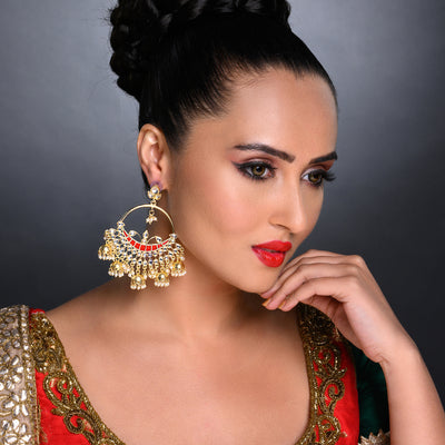 Sukkhi Alluring Kundan Gold Plated Pearl Chandbali Earring Set Worn By Karisma Kapoor