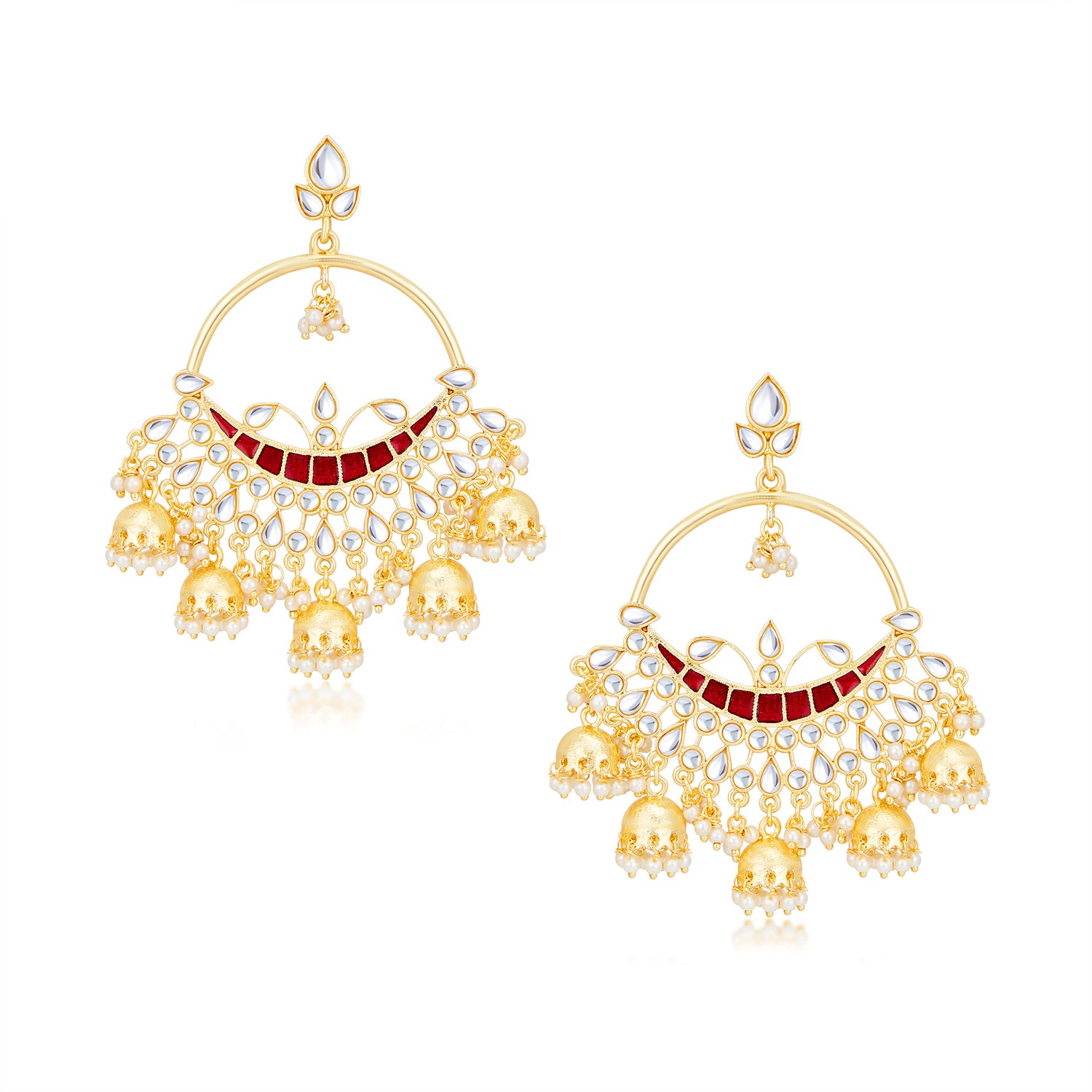 Sukkhi Alluring Kundan Gold Plated Pearl Chandbali Earring Set Worn By Karisma Kapoor