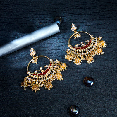 Sukkhi Alluring Kundan Gold Plated Pearl Chandbali Earring Set Worn By Karisma Kapoor