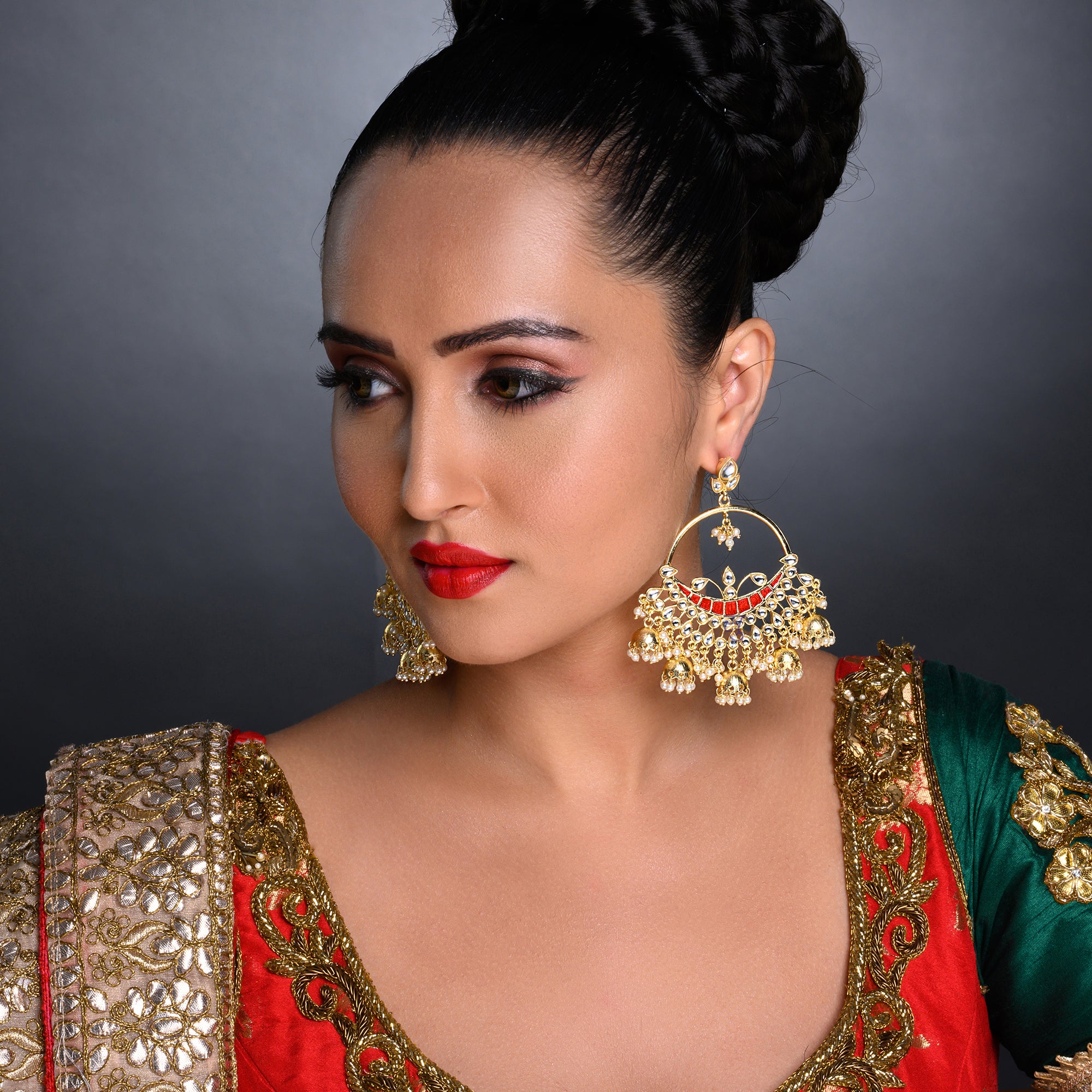 Sukkhi Alluring Kundan Gold Plated Pearl Chandbali Earring Set Worn By Karisma Kapoor