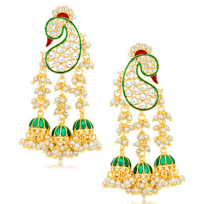 Sukkhi Attractive Pearl Gold Plated Kundan Meenakari Earring Set Worn By Karisma Kapoor