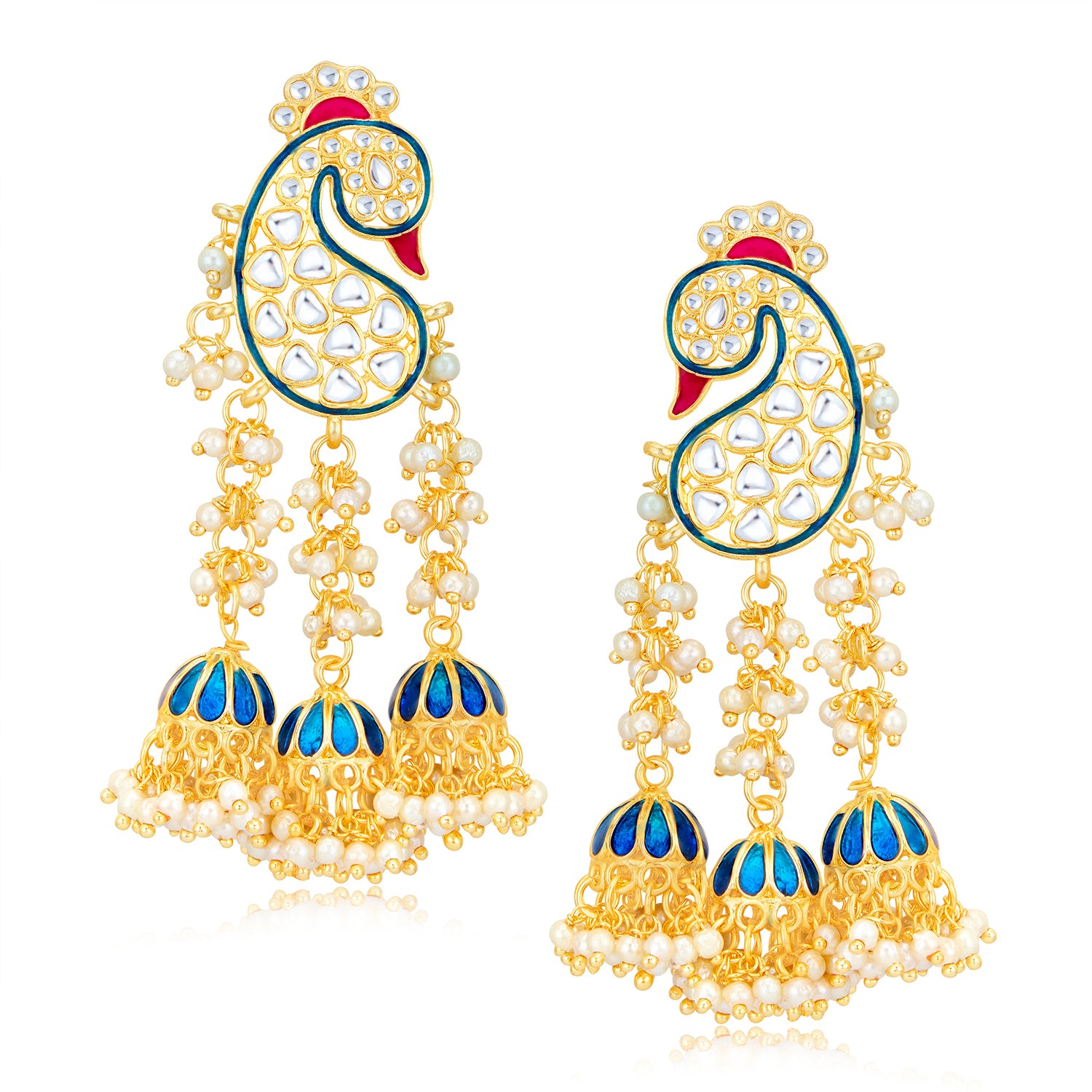 Sukkhi Brilliant Pearl Gold Plated Kundan Meenakari Earring Set Worn By Karisma Kapoor