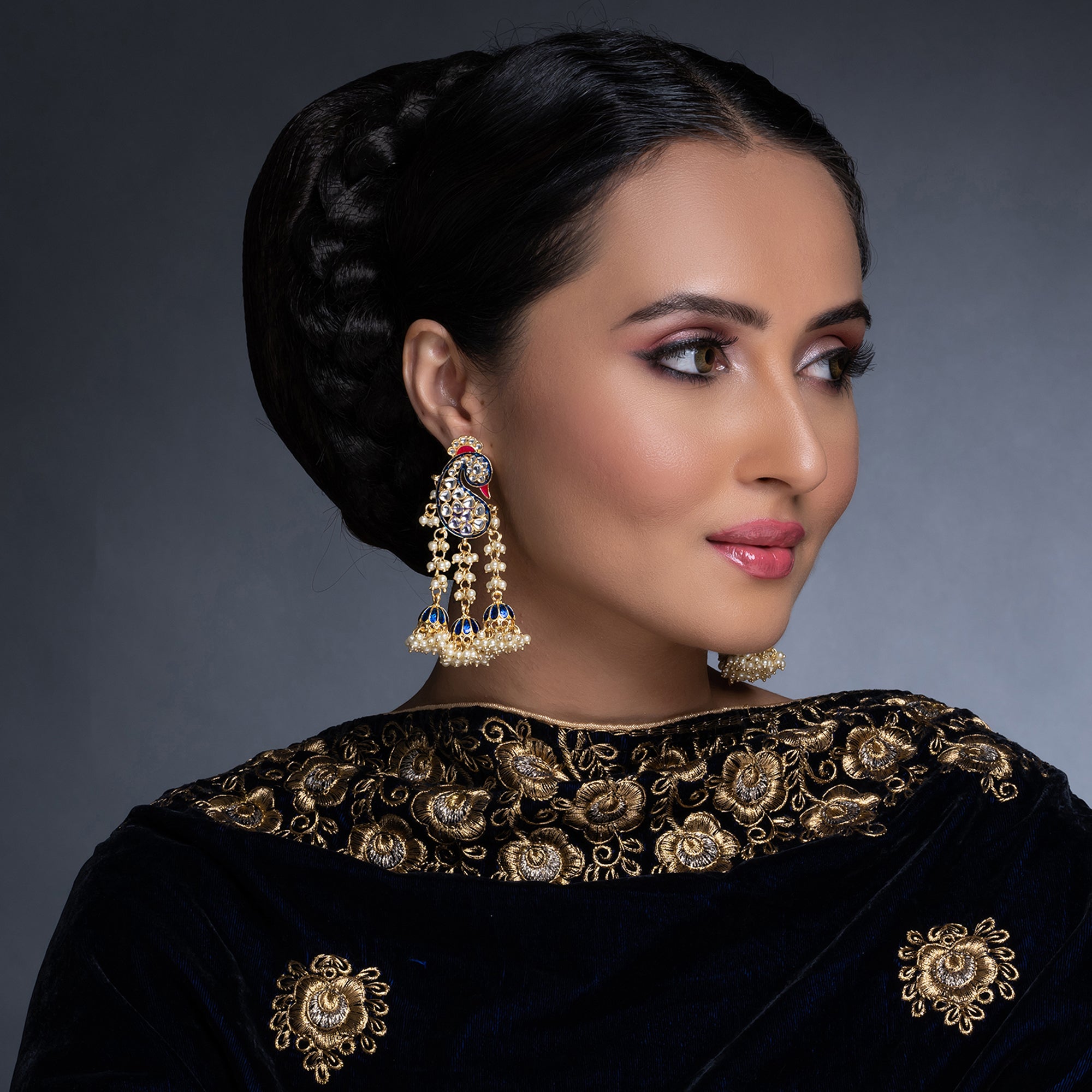 Sukkhi Brilliant Pearl Gold Plated Kundan Meenakari Earring Set Worn By Karisma Kapoor