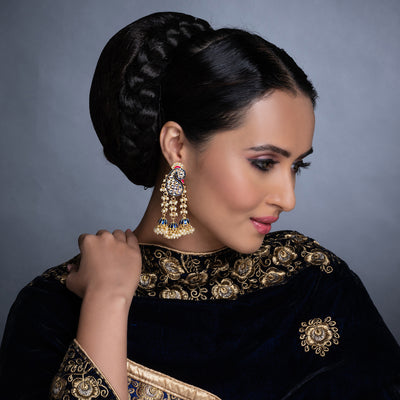 Sukkhi Brilliant Pearl Gold Plated Kundan Meenakari Earring Set Worn By Karisma Kapoor