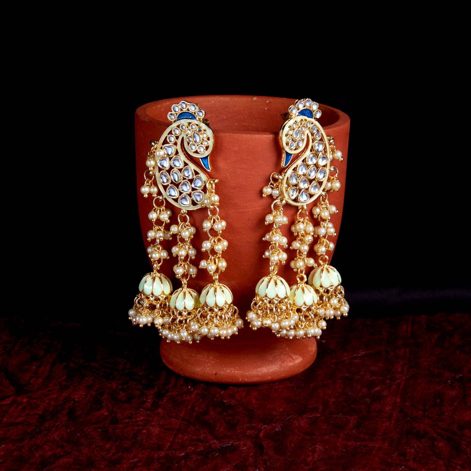 Sukkhi Classic Pearl Gold Plated Kundan Meenakari Earring Set Worn By Karisma Kapoor