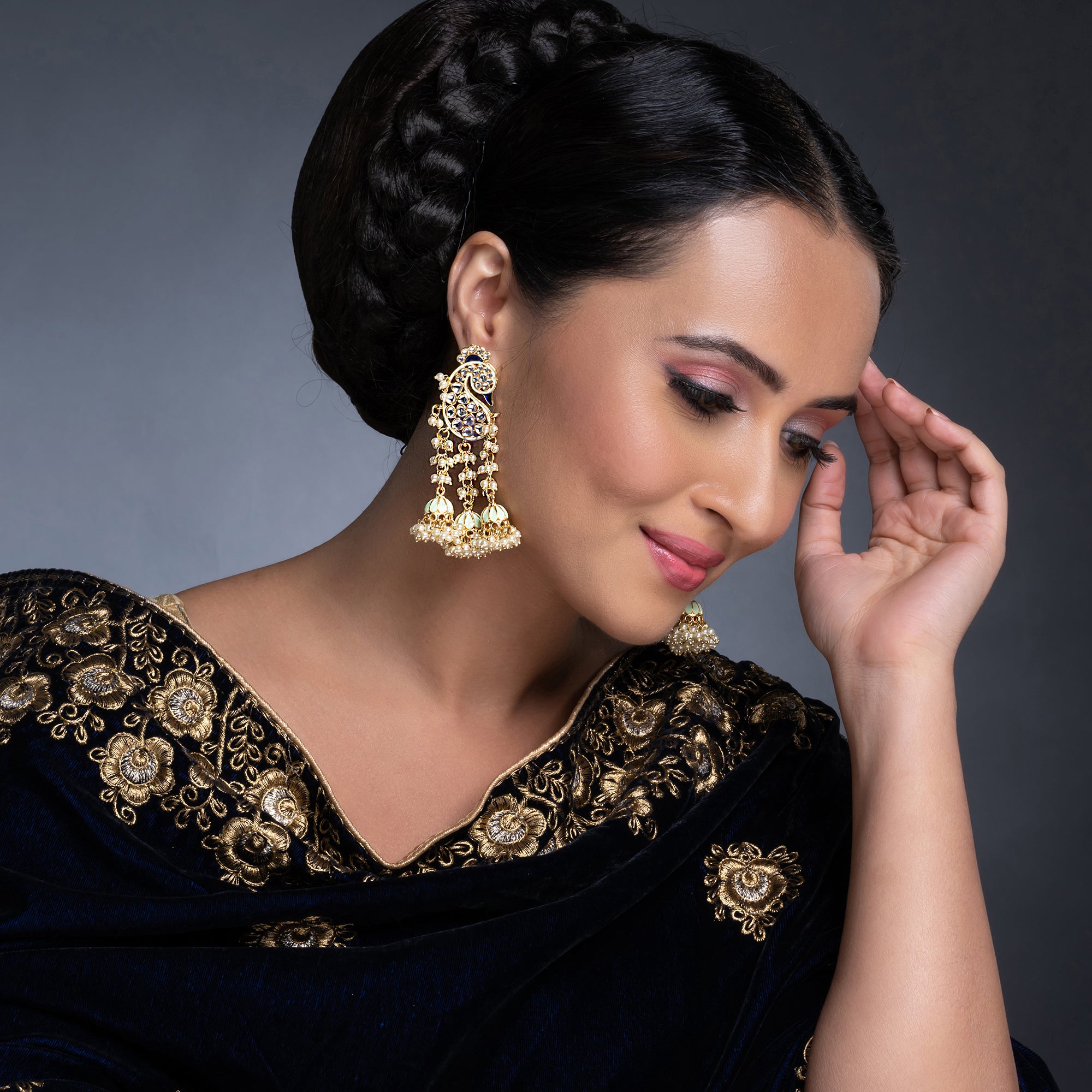 Sukkhi Classic Pearl Gold Plated Kundan Meenakari Earring Set Worn By Karisma Kapoor