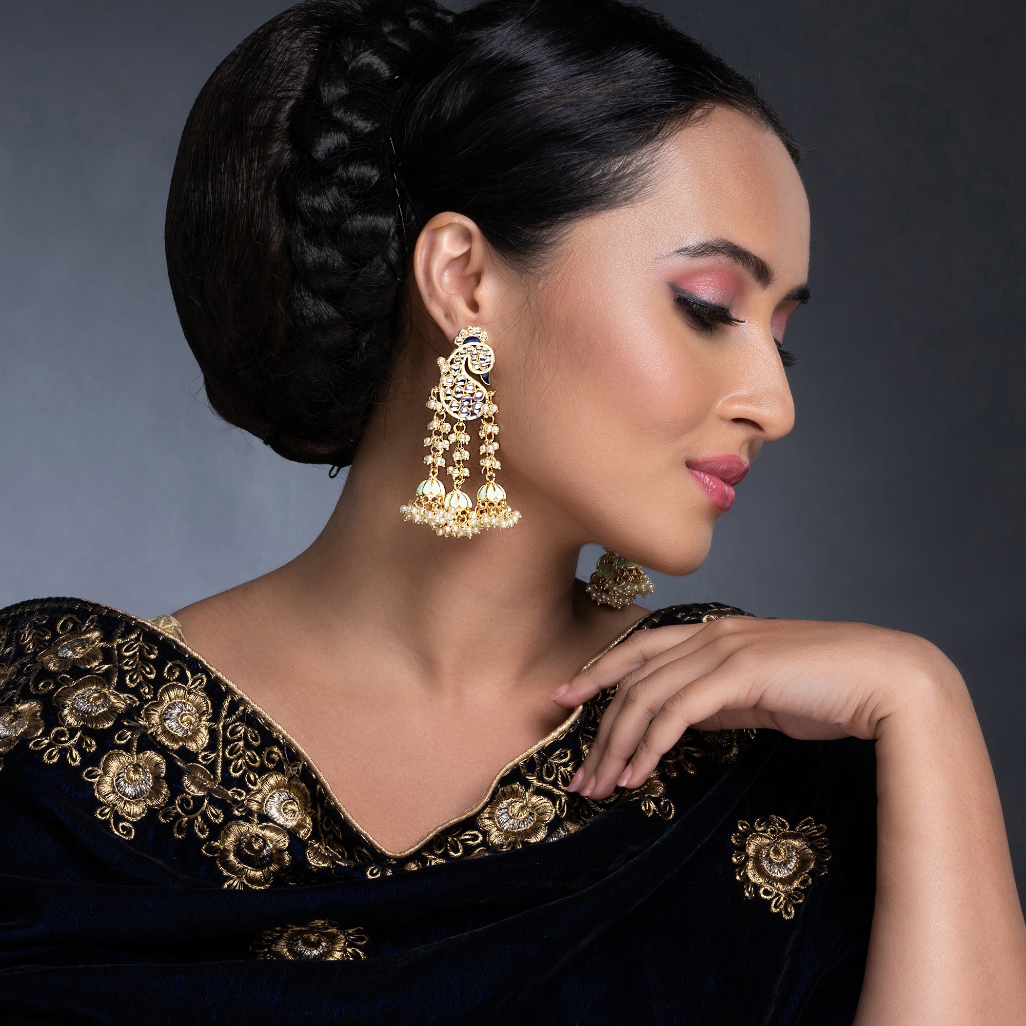 Sukkhi Classic Pearl Gold Plated Kundan Meenakari Earring Set Worn By Karisma Kapoor