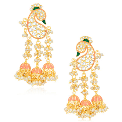 Sukkhi Dazzling Pearl Gold Plated Kundan Meenakari Earring Set Worn By Karisma Kapoor