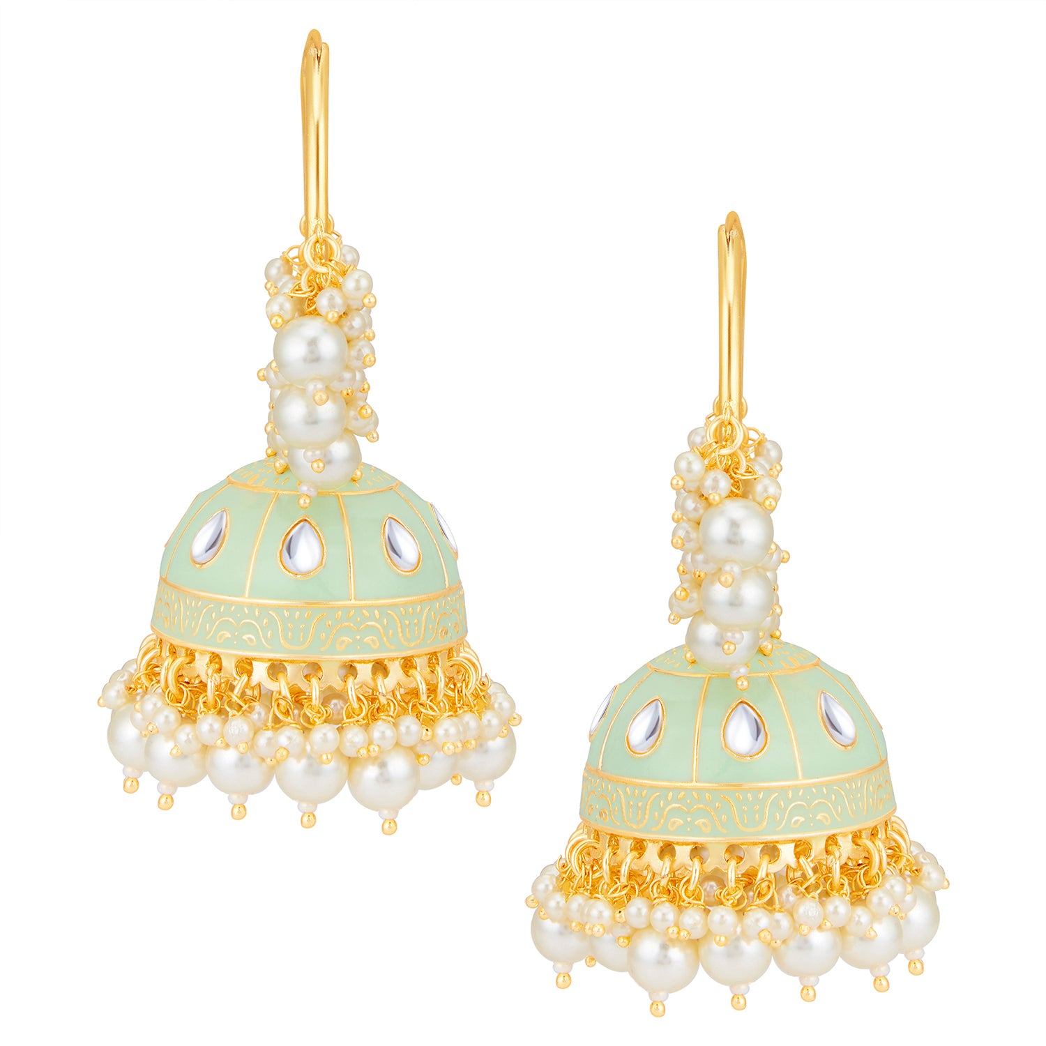 Sukkhi Elegant Pearl Gold Plated Mint Collection Kundan Earring Set Worn By Karisma Kapoor