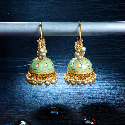 Sukkhi Elegant Pearl Gold Plated Mint Collection Kundan Earring Set Worn By Karisma Kapoor
