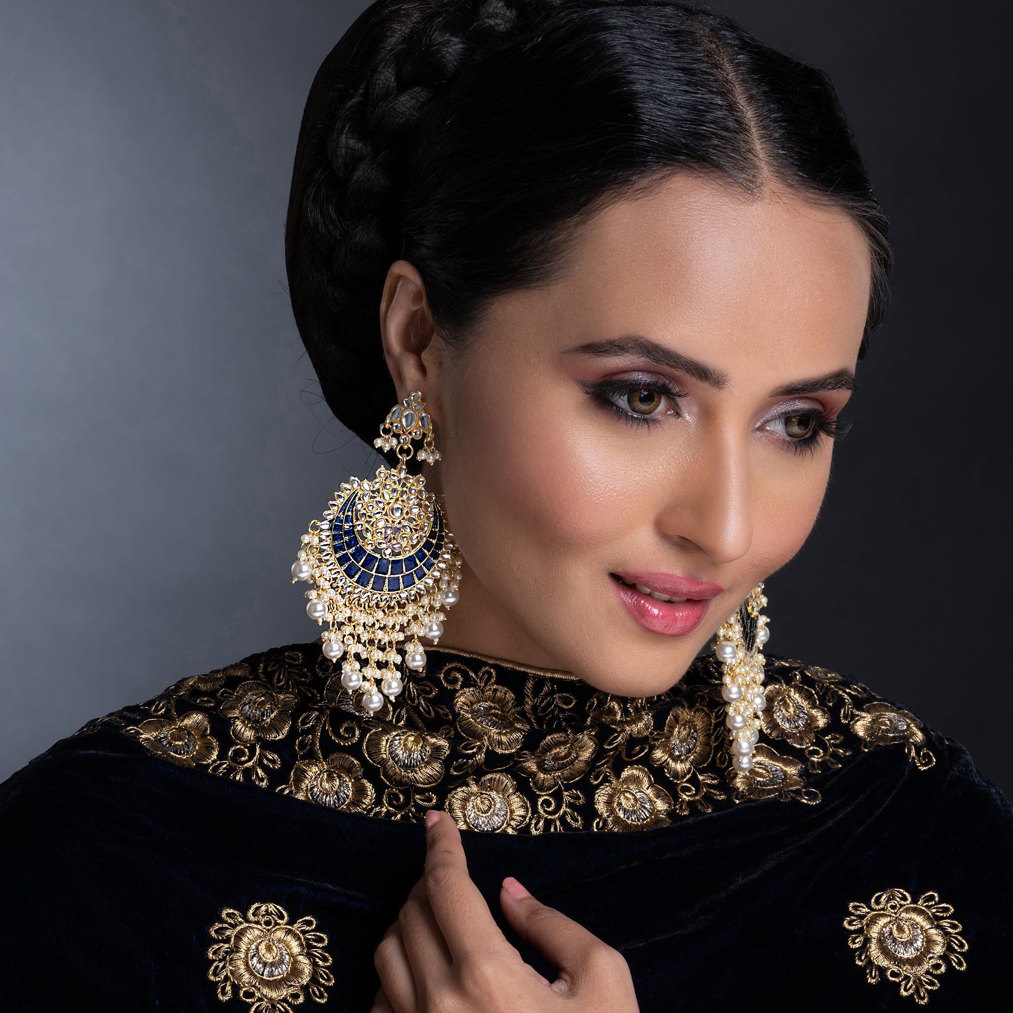 Sukkhi Exclusive Pearl Gold Plated Kundan Meenakari Earring Set Worn By Karisma Kapoor