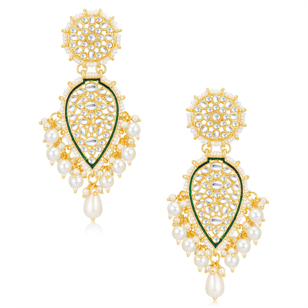Sukkhi Incredible Kundan Gold Plated Pearl Meenakari Earring Maangtikka Set Worn By Karisma Kapoor