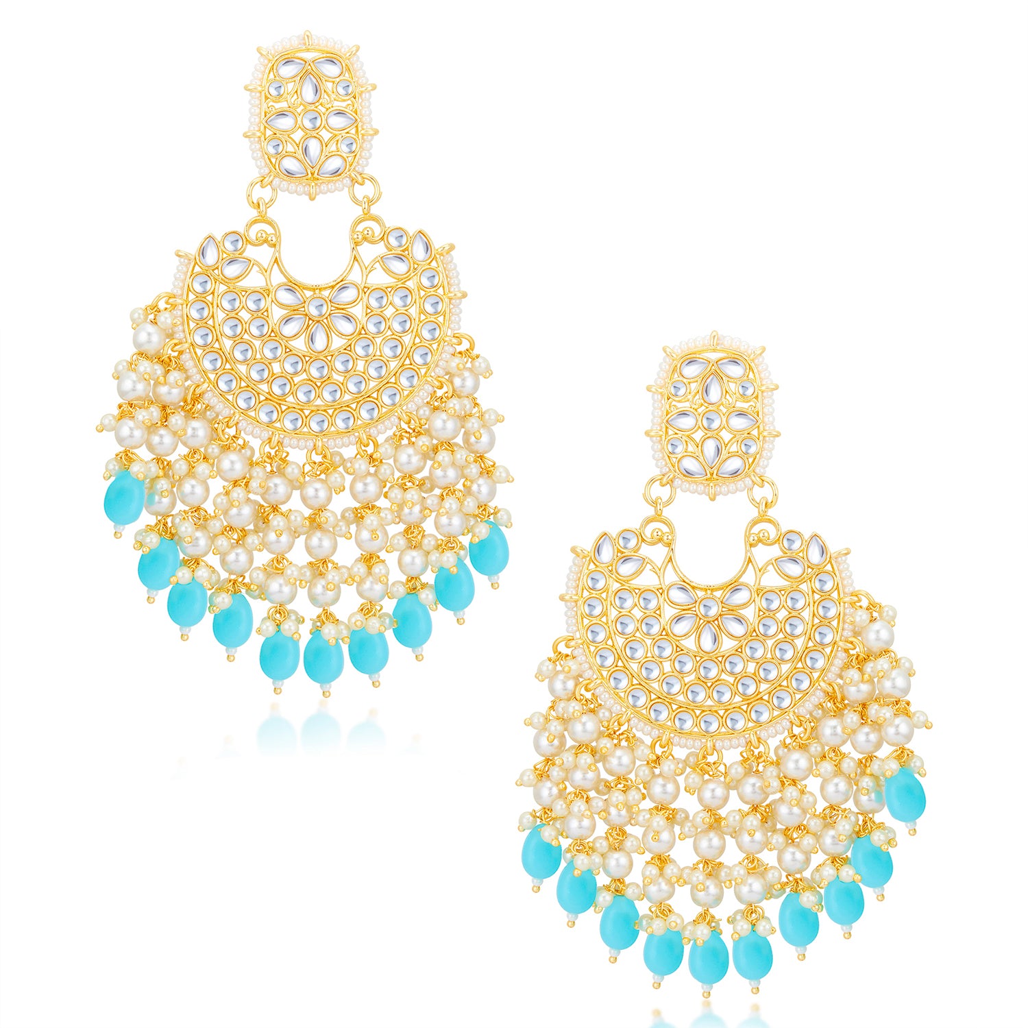 Sukkhi Modish Kundan Gold Plated Pearl Earring Maangtikka Set Worn By Karisma Kapoor