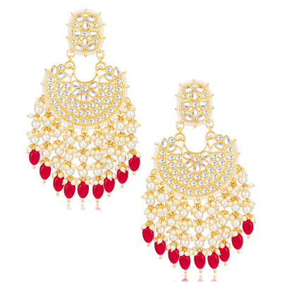 Sukkhi Sparkling Kundan Gold Plated Pearl Earring Maangtikka Set Worn By Karisma Kapoor