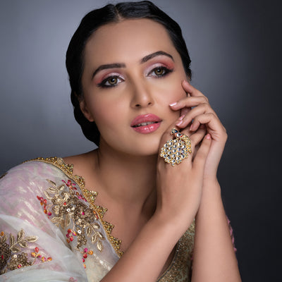 Sukkhi Spectacular Kundan Gold Plated Meenakari Ring Worn By Karisma Kapoor
