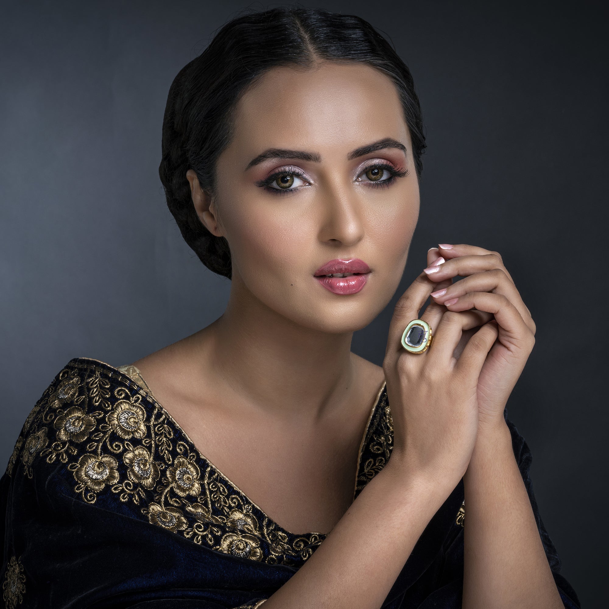 Sukkhi Stunning Kundan Gold Plated Meenakari Ring Worn By Karisma Kapoor