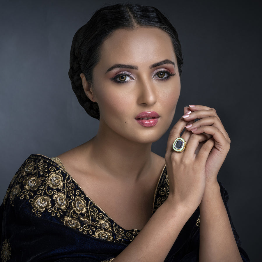 Sukkhi Stunning Kundan Gold Plated Meenakari Ring Worn By Karisma Kapoor