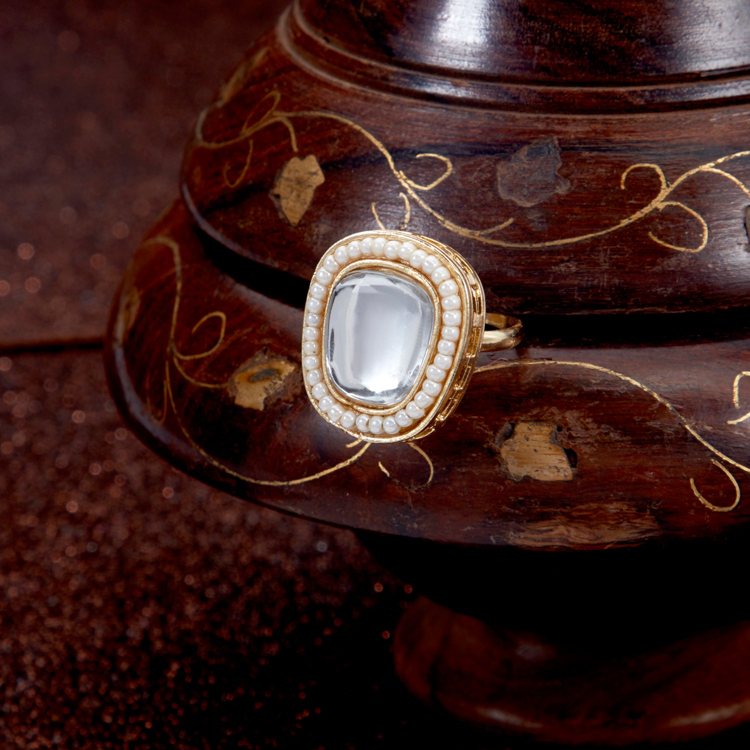 Sukkhi Classy Kundan Gold Plated Pearl Ring Worn By Karisma Kapoor