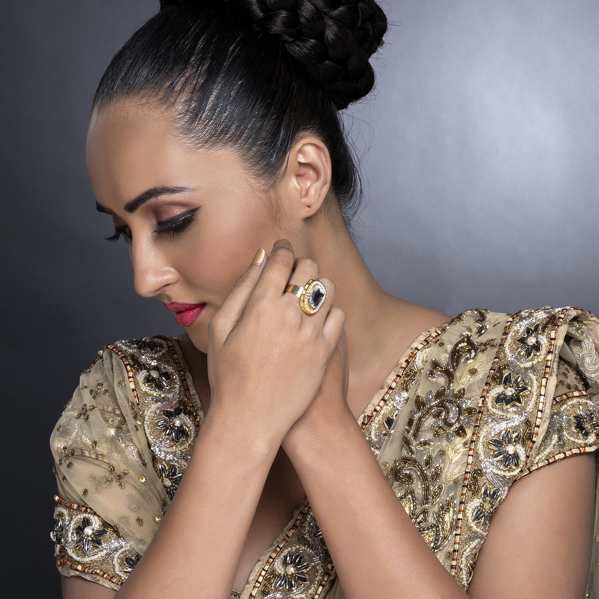 Sukkhi Classy Kundan Gold Plated Pearl Ring Worn By Karisma Kapoor