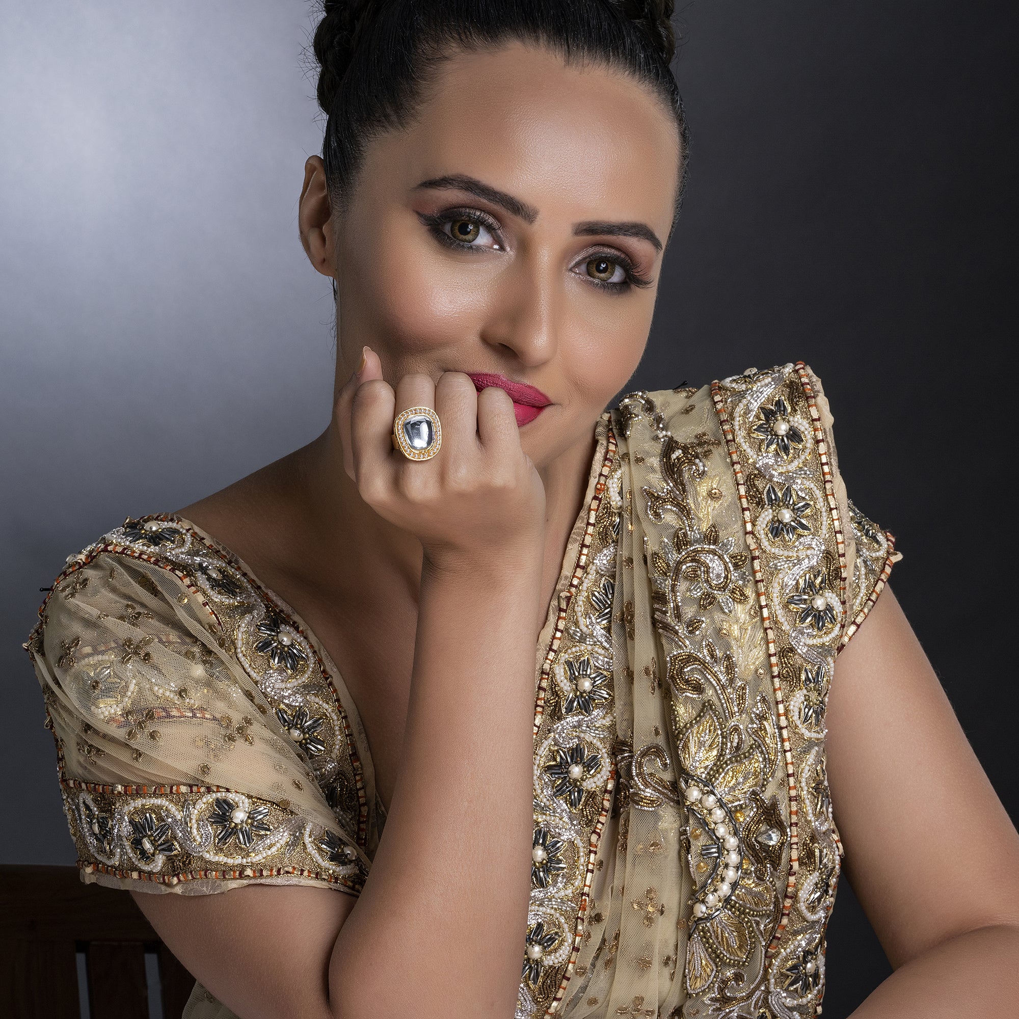 Sukkhi Classy Kundan Gold Plated Pearl Ring Worn By Karisma Kapoor