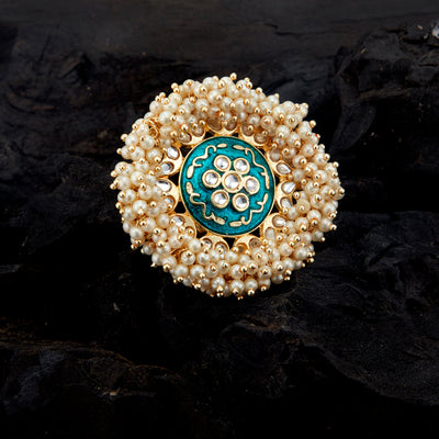 Sukkhi Glitzy Kundan Gold Plated Pearl Ring Worn By Karisma Kapoor