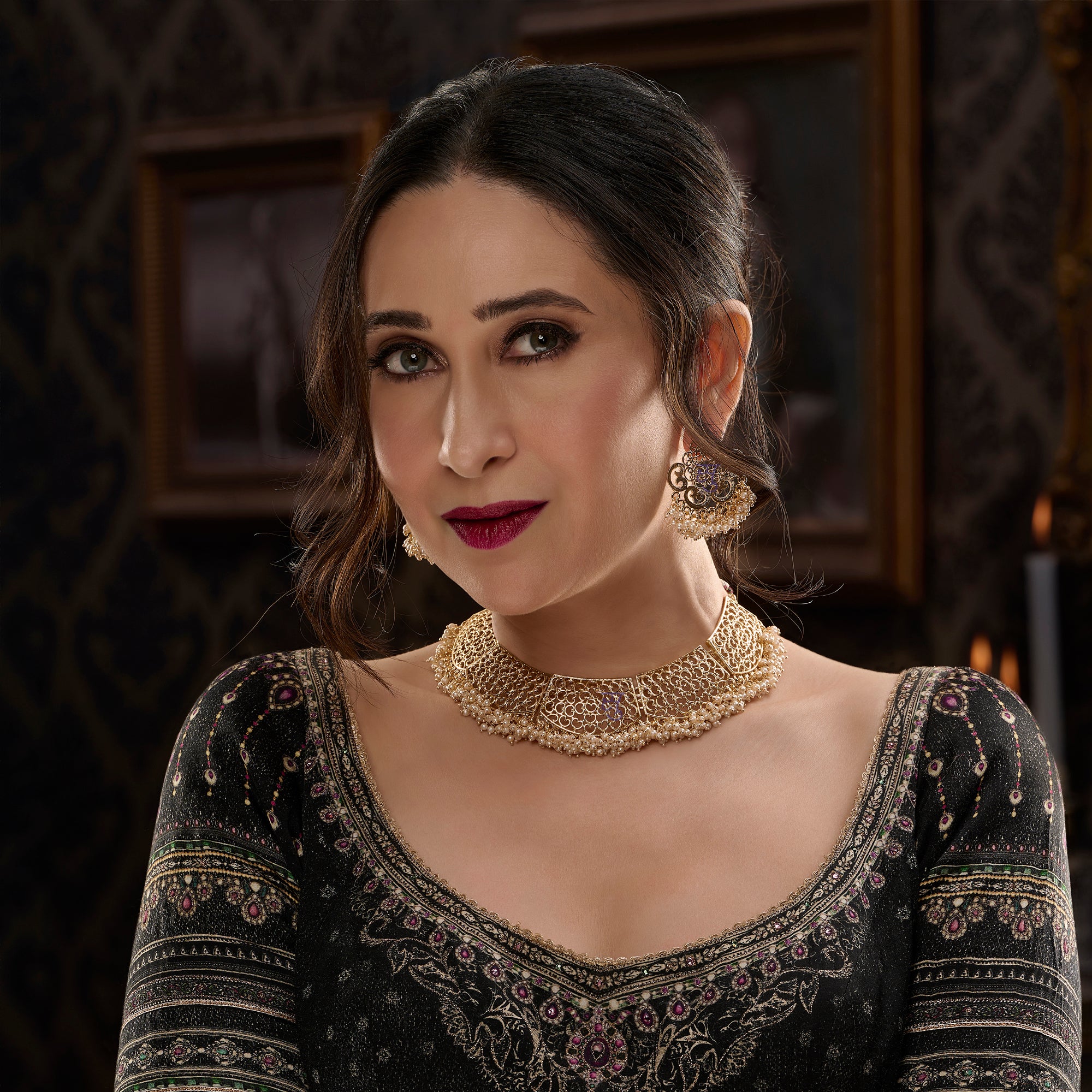 Sukkhi Gorgeous Gold Plated Pearl Choker Necklace Set Worn By Karisma Kapoor