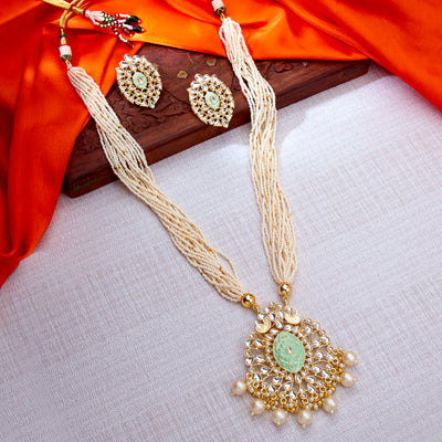 Sukkhi Marvellous Kundan Gold Plated Pearl Mint Necklace Set Worn By Karisma Kapoor