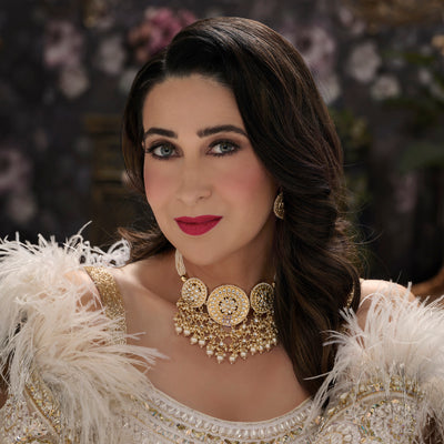 Sukkhi Modern Kundan Gold Plated Pearl Choker Necklace Set Worn By Karisma Kapoor