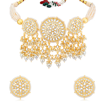 Sukkhi Modern Kundan Gold Plated Pearl Choker Necklace Set Worn By Karisma Kapoor