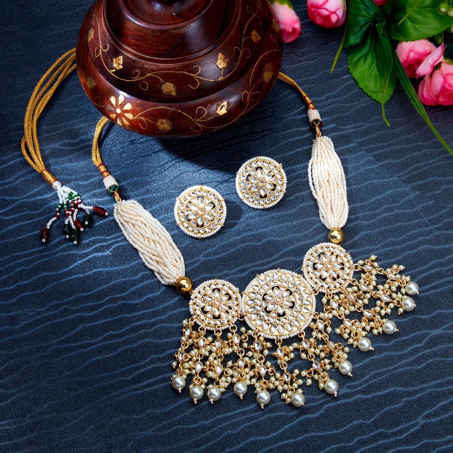 Sukkhi Modern Kundan Gold Plated Pearl Choker Necklace Set Worn By Karisma Kapoor