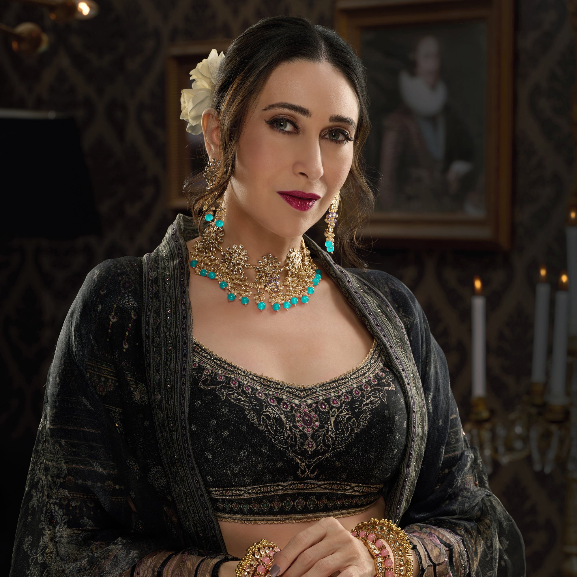 Sukkhi Pleasing Kundan Gold Plated Pearl Choker Necklace Set Worn By Karisma Kapoor