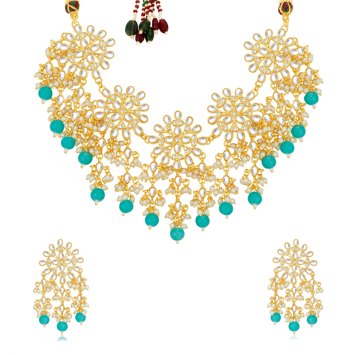 Sukkhi Pleasing Kundan Gold Plated Pearl Choker Necklace Set Worn By Karisma Kapoor