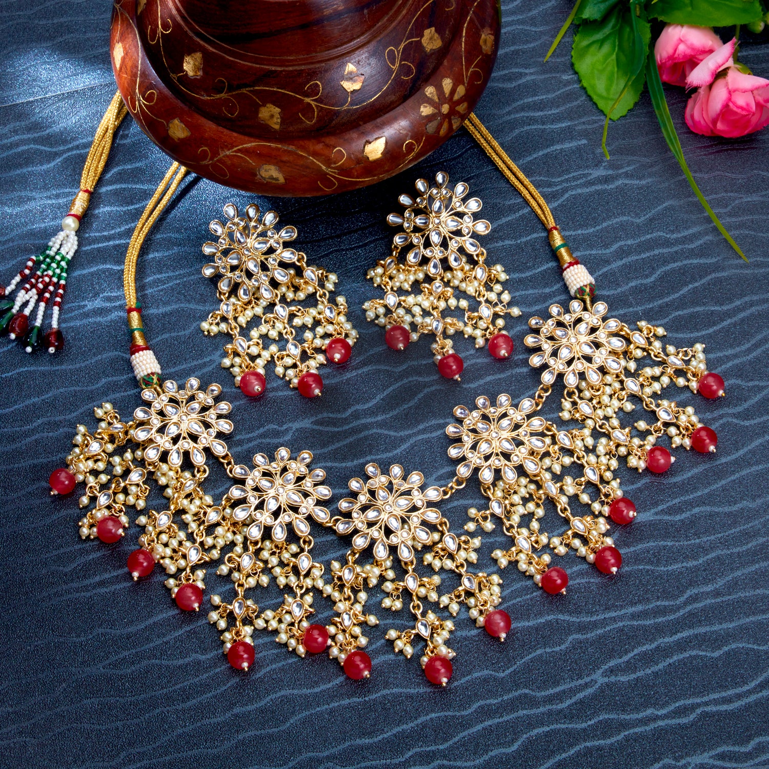 Sukkhi Lavish Kundan Gold Plated Pearl Choker Necklace Set Worn By Karisma Kapoor