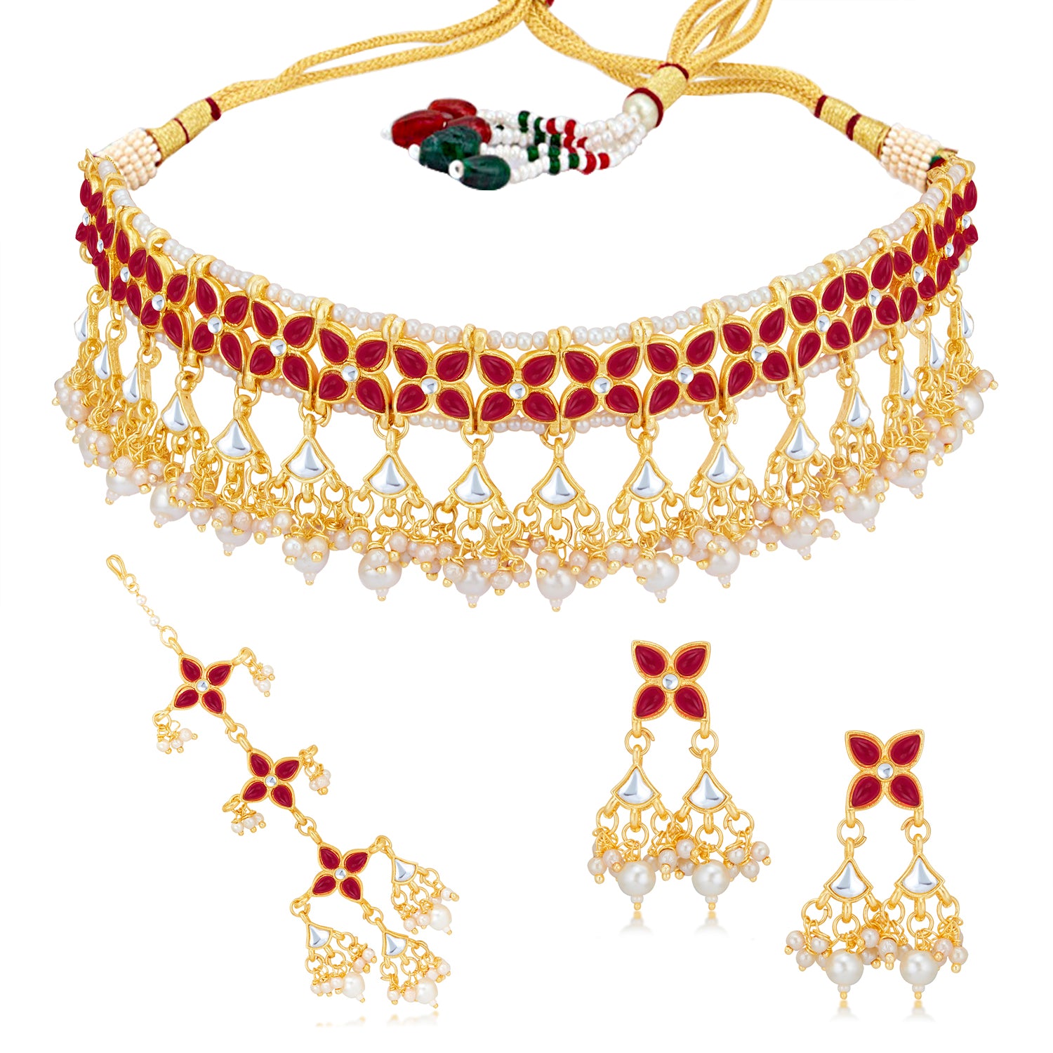 Sukkhi Resplendent Gold Plated Kundan & Pearl Choker Necklace Set Worn By Karisma Kapoor