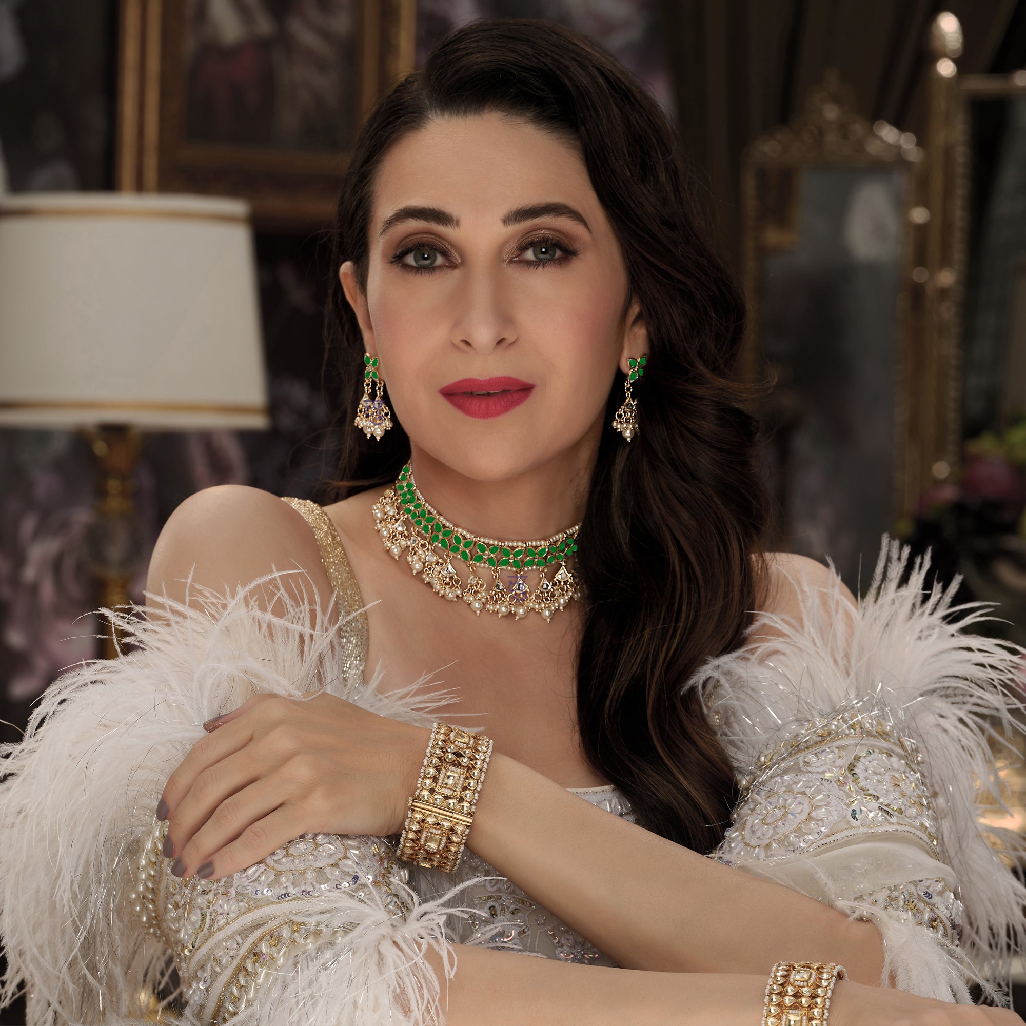 Sukkhi Splendid Gold Plated Kundan & Pearl Choker Necklace Set Worn By Karisma Kapoor