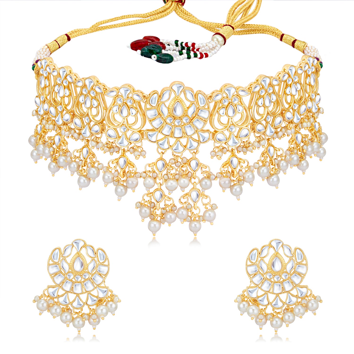 Sukkhi Exotic Gold Plated Kundan & Pearl Choker Necklace Set Worn By Karisma Kapoor