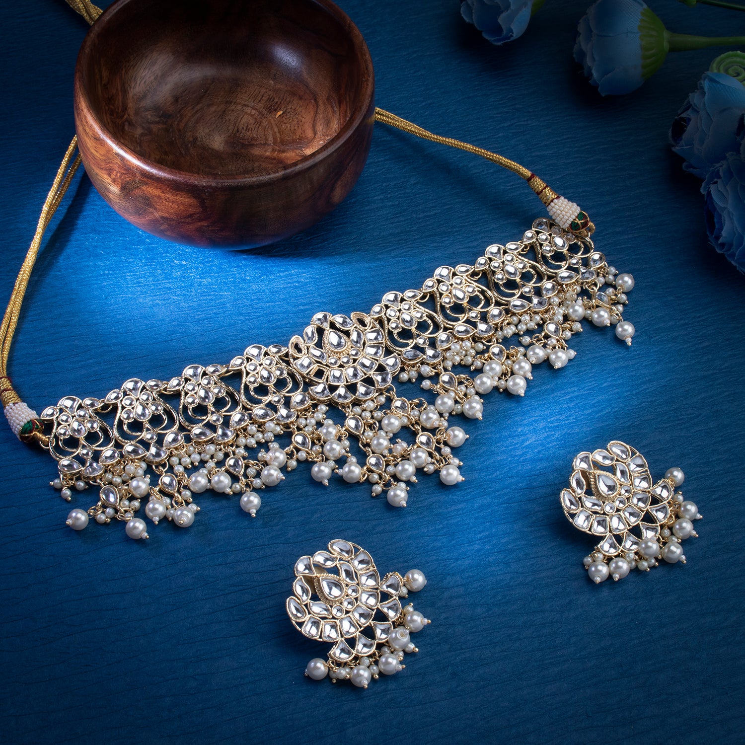 Sukkhi Exotic Gold Plated Kundan and Pearl Choker Necklace Set Worn By Karisma Kapoor