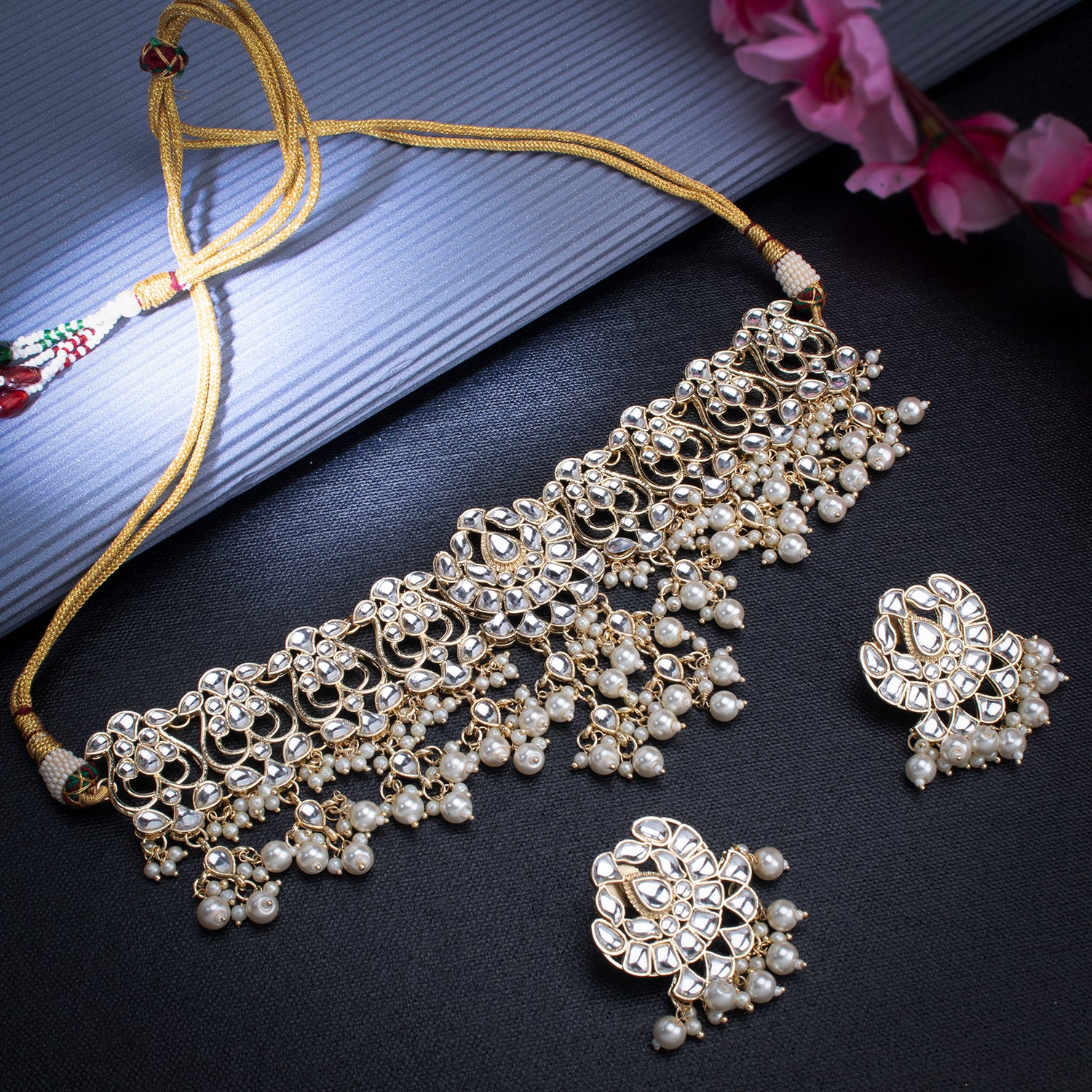 Sukkhi Exotic Gold Plated Kundan & Pearl Choker Necklace Set Worn By Karisma Kapoor