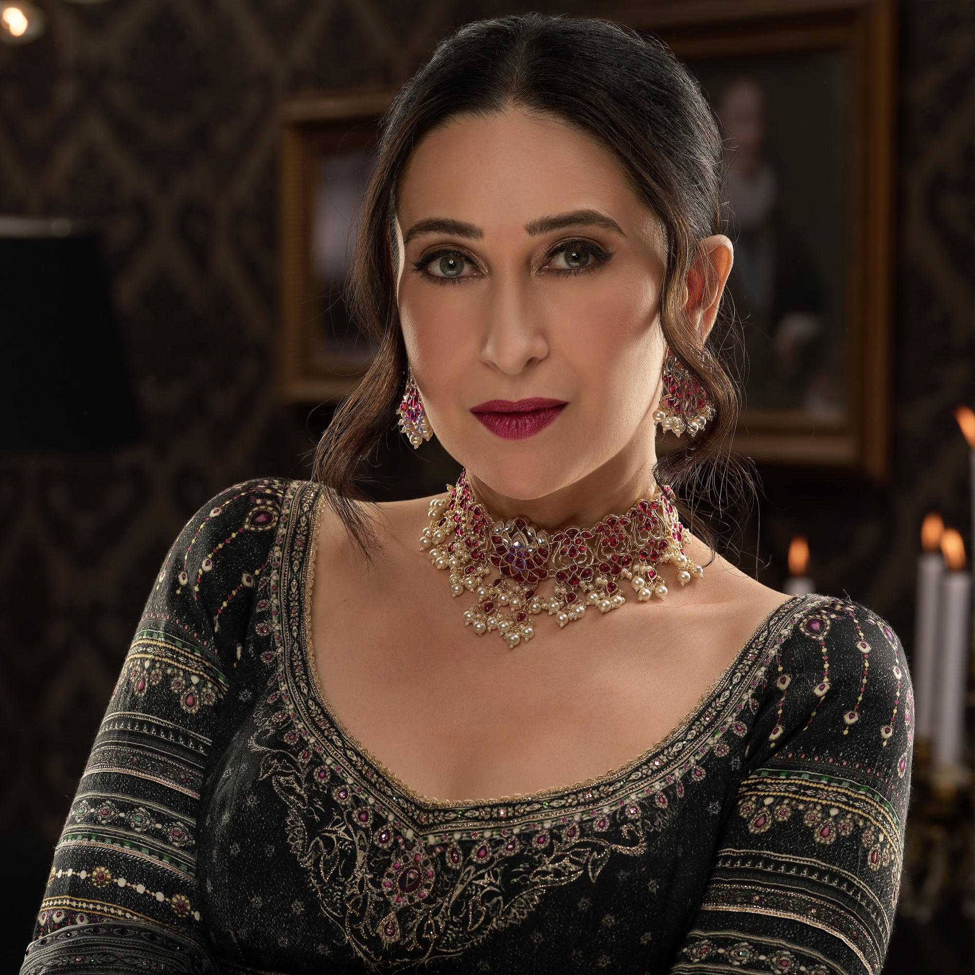 Sukkhi Fascinating Gold Plated Pearl Choker Necklace Set Worn By Karisma Kapoor