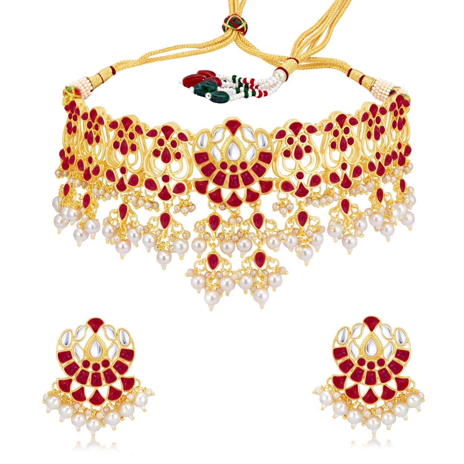 Sukkhi Fascinating Gold Plated Pearl Choker Necklace Set Worn By Karisma Kapoor
