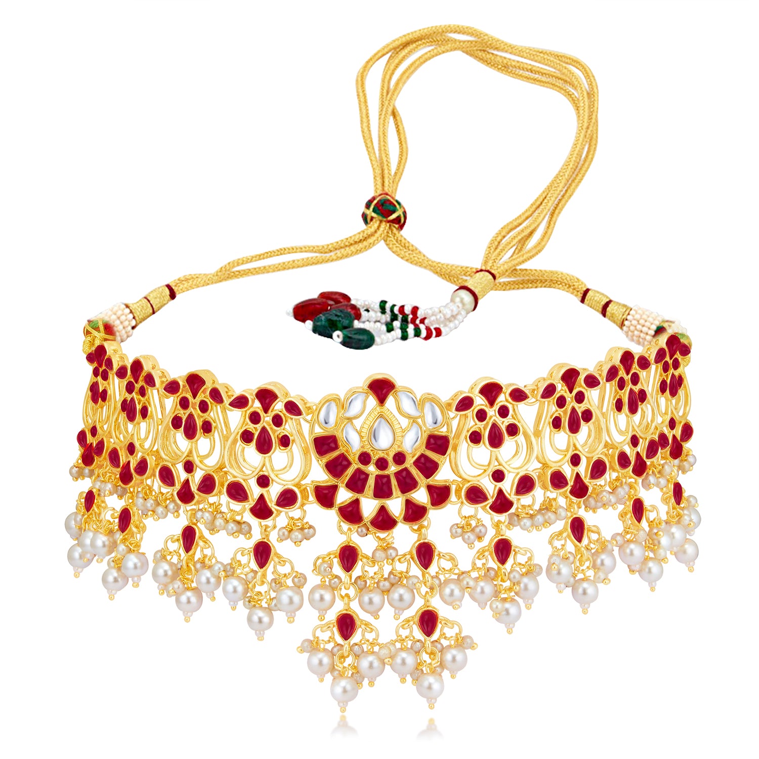 Sukkhi Fascinating Gold Plated Pearl Choker Necklace Set Worn By Karisma Kapoor