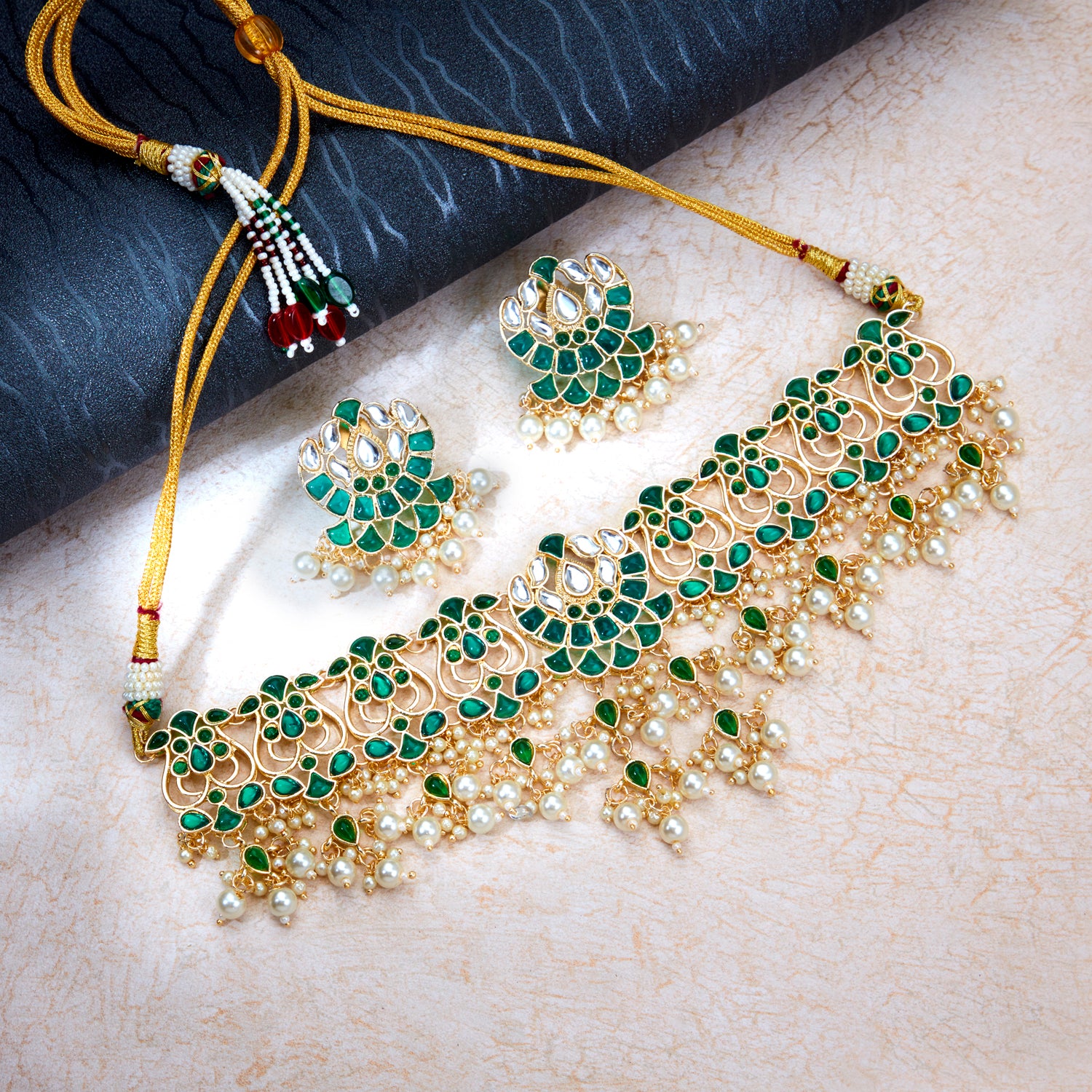 Sukkhi Ravishing Gold Plated Pearl Choker Necklace Set Worn By Karisma Kapoor