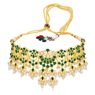 Sukkhi Ravishing Gold Plated Pearl Choker Necklace Set Worn By Karisma Kapoor