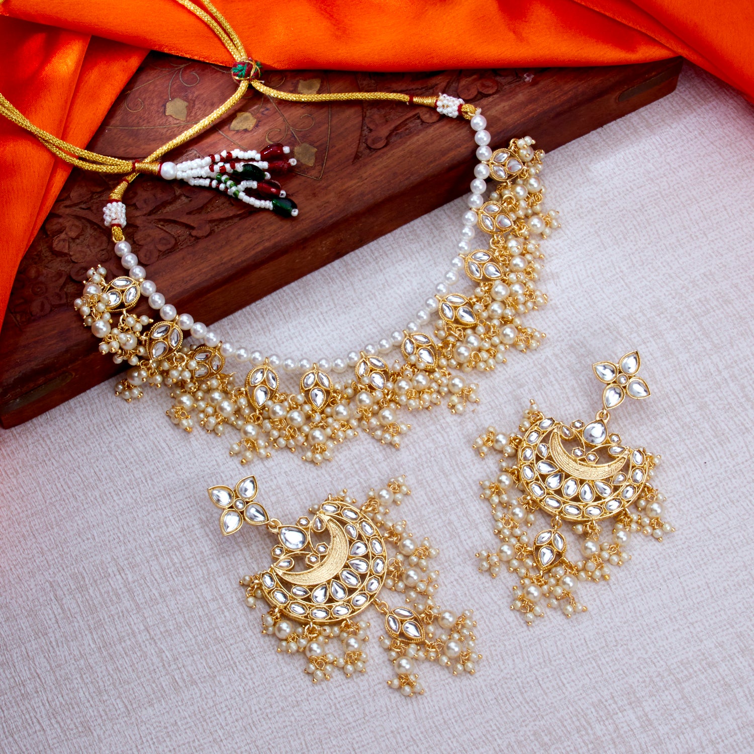 Sukkhi Luxurious Kundan Gold Plated Pearl Choker Necklace Set Worn By Karisma Kapoor