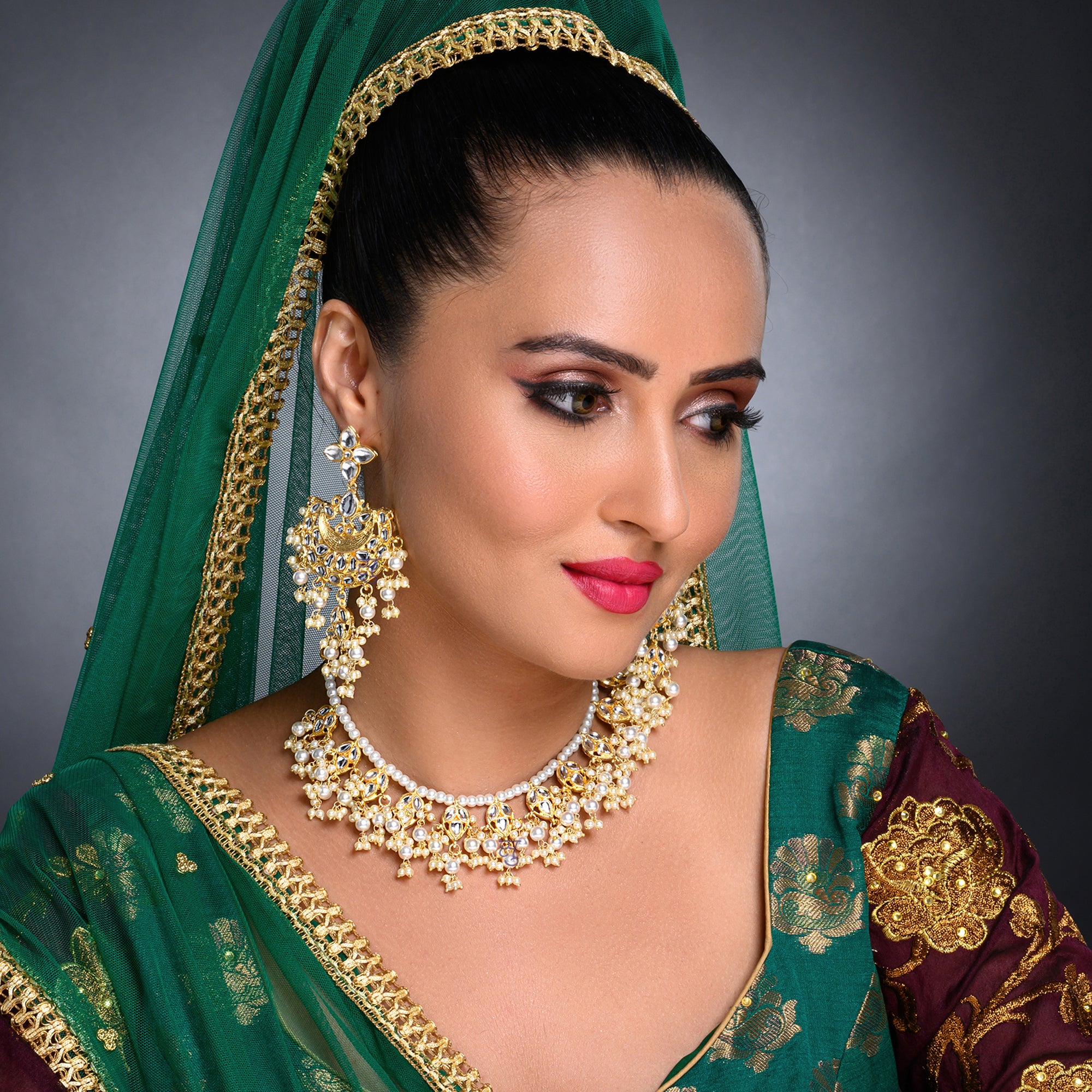 Kundan Polki Bridal Necklace Set With Earrings And Tikka – Jaipri