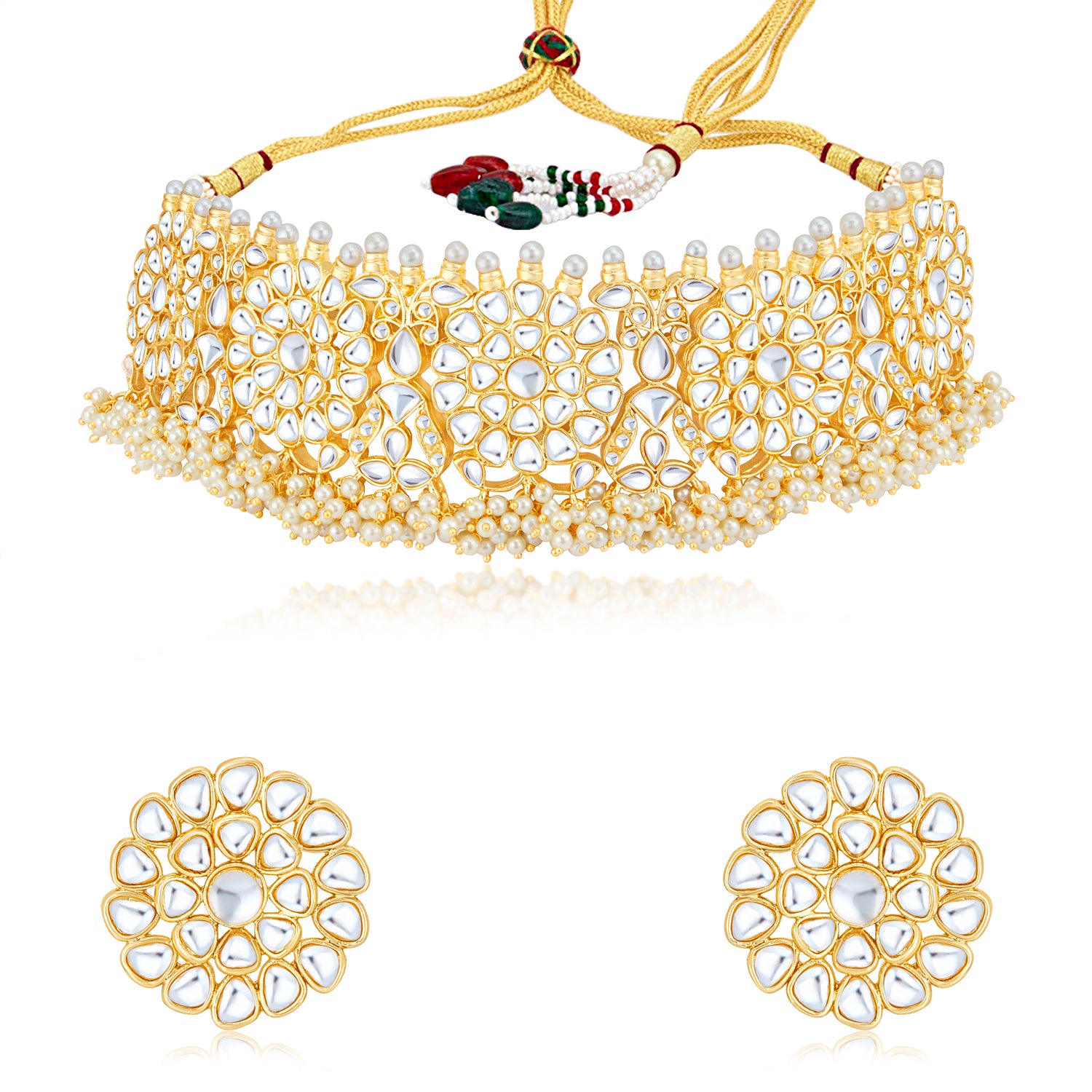 Sukkhi Stylish Gold Plated Kundan & Pearl Choker Necklace Set Worn By Karisma Kapoor