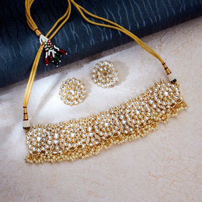 Sukkhi Stylish Gold Plated Kundan & Pearl Choker Necklace Set Worn By Karisma Kapoor