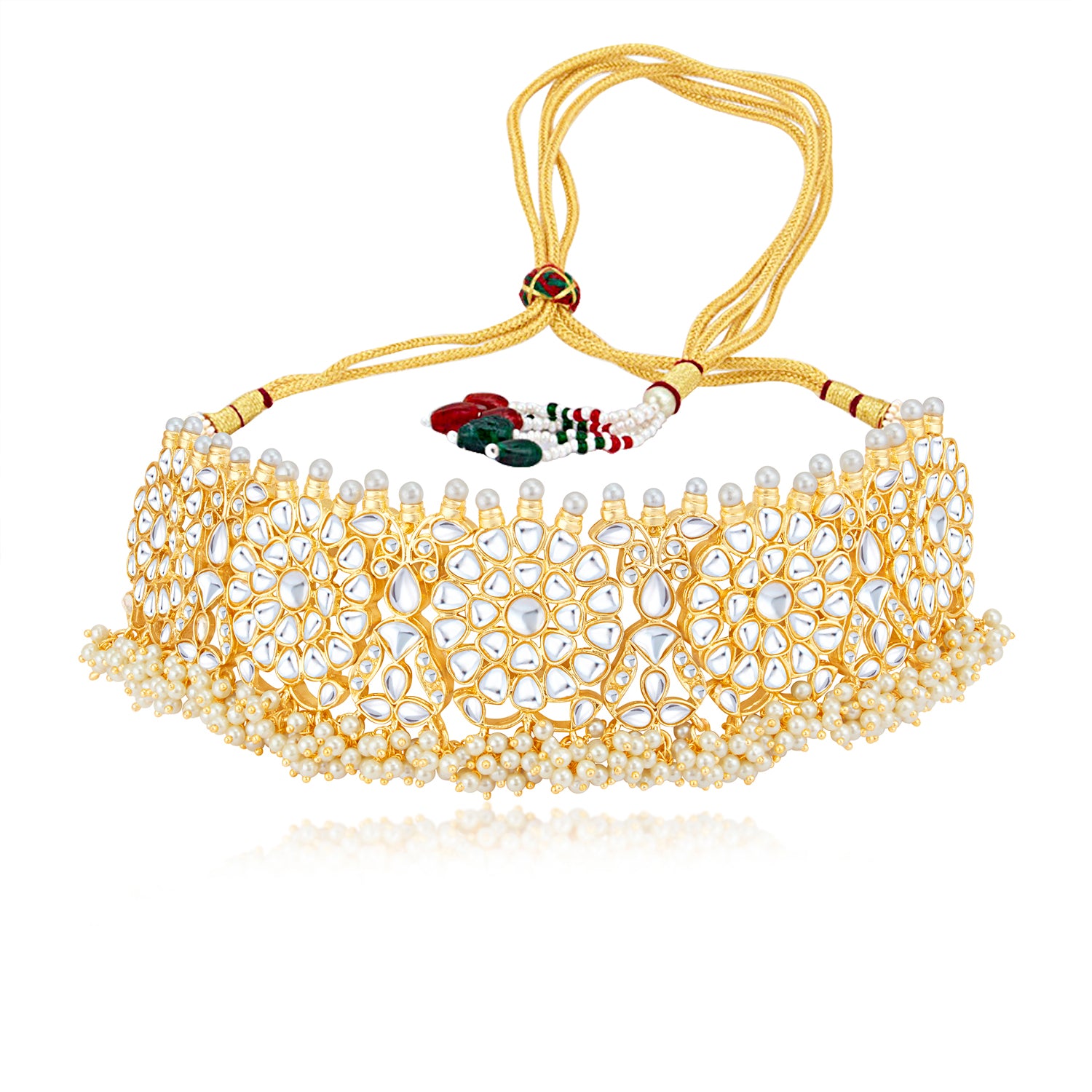 Sukkhi Stylish Gold Plated Kundan & Pearl Choker Necklace Set Worn By Karisma Kapoor
