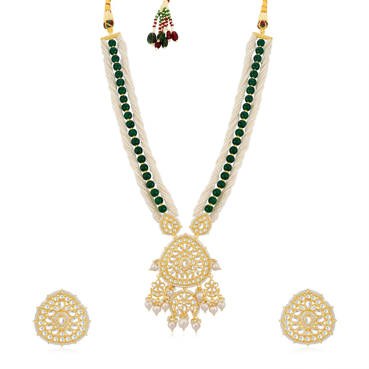 Sukkhi Pretty Kundan Gold Plated Pearl Long Haram Necklace Set Worn By Karisma Kapoor