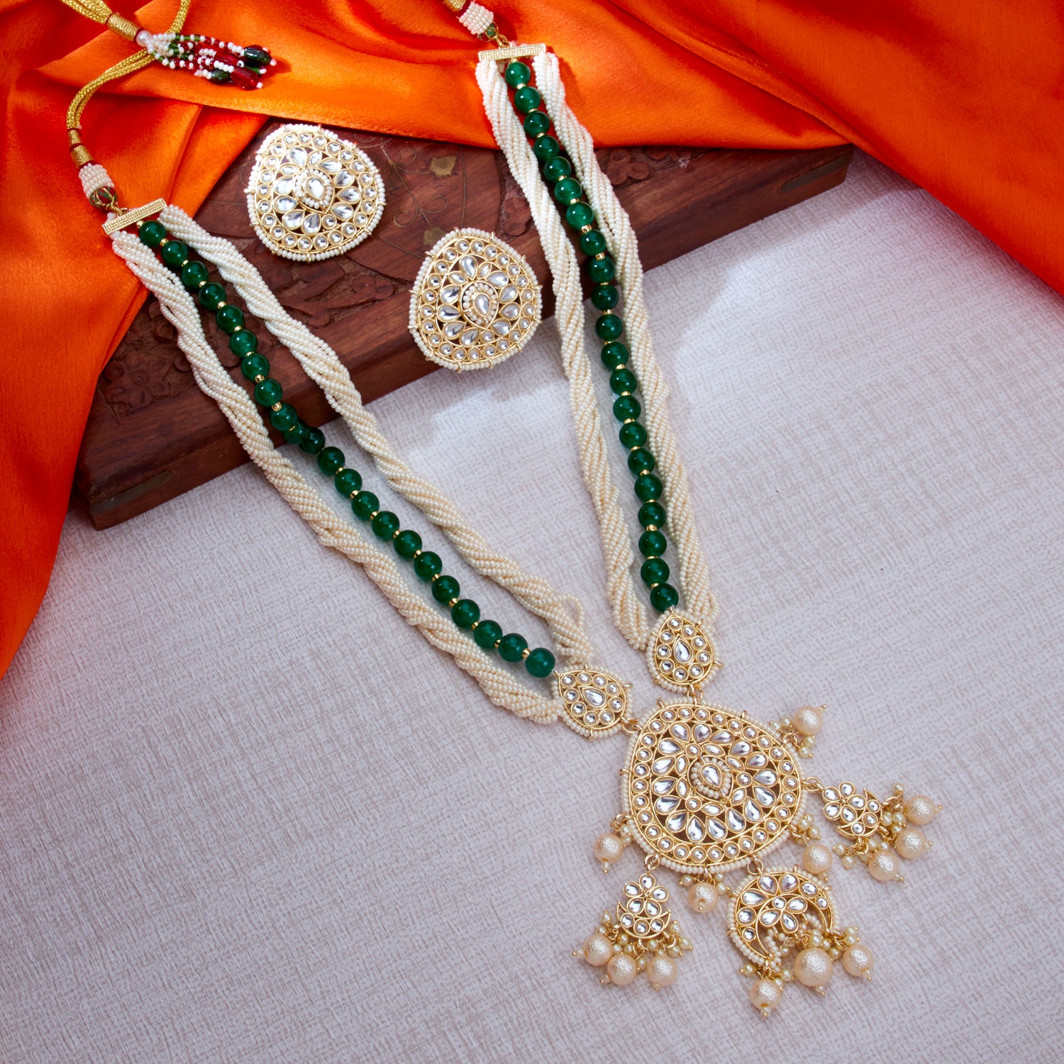 Sukkhi Pretty Kundan Gold Plated Pearl Long Haram Necklace Set Worn By Karisma Kapoor